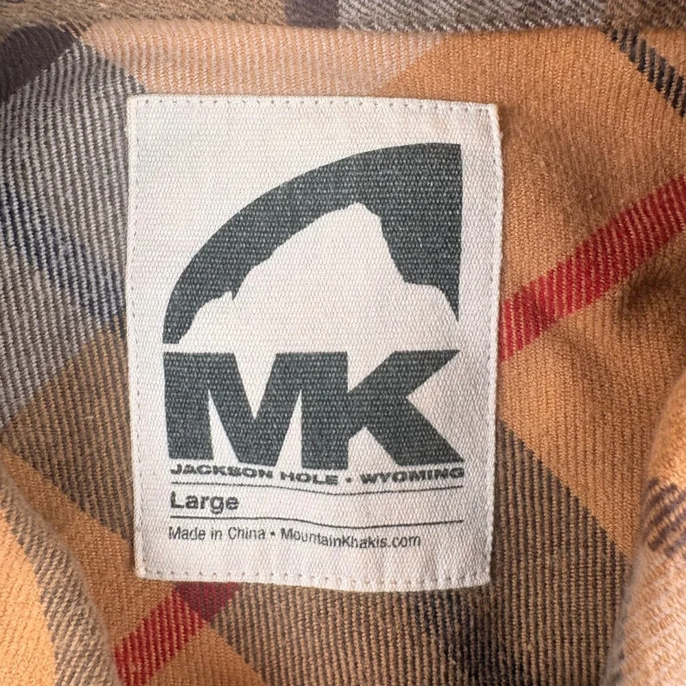 Mountain Khakis Teton Flannel Mens Large Tan Plaid Cotton Button Up Shirt EUC
